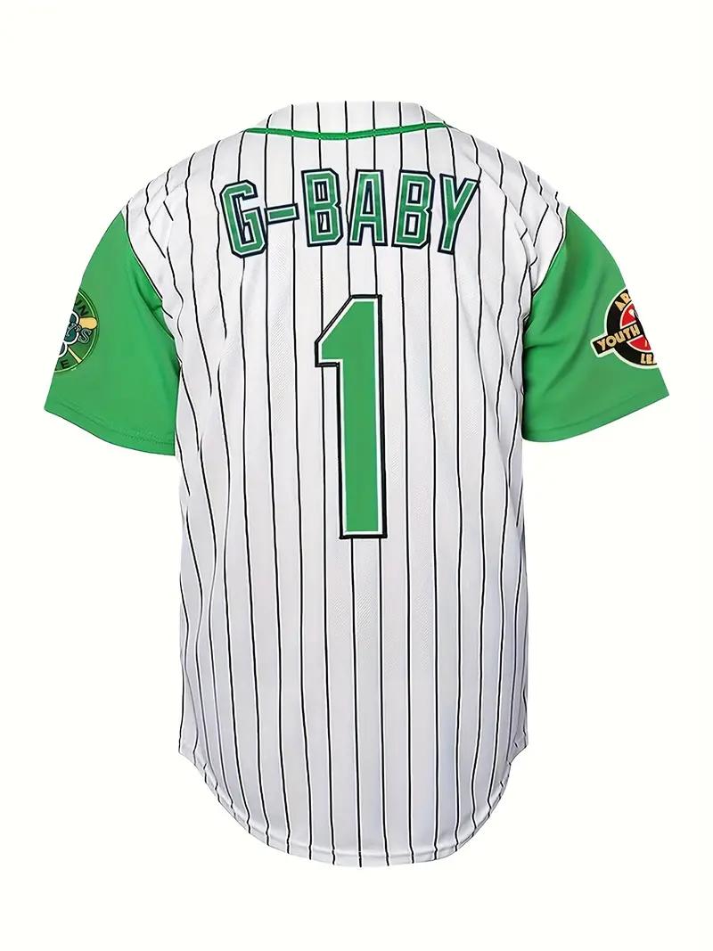 Retro-Inspired Men's Baseball Jersey Green & White Striped, V-Neck, Short Sleeve, 100% Polyester, Machine Washable - Perfect for Team Sports, Outdoor Activities, Parties, and Casual Wear Retro-Inspired Men's Baseball Jersey Green & White Striped, V-Neck, Short Sleeve, 100% Polyester, Machine Washable - Perfect for Team Sports, Outdoor Activities, Parties, and Casual Wear