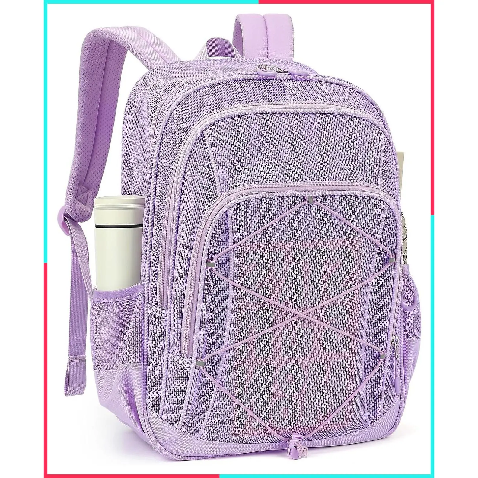 Mesh Backpack, Heavy Duty Mesh Bookbag for Kids, See Through Clear Backpack, Net Transparent Breathable for School Beach Swim Travel Outdoor, Purple