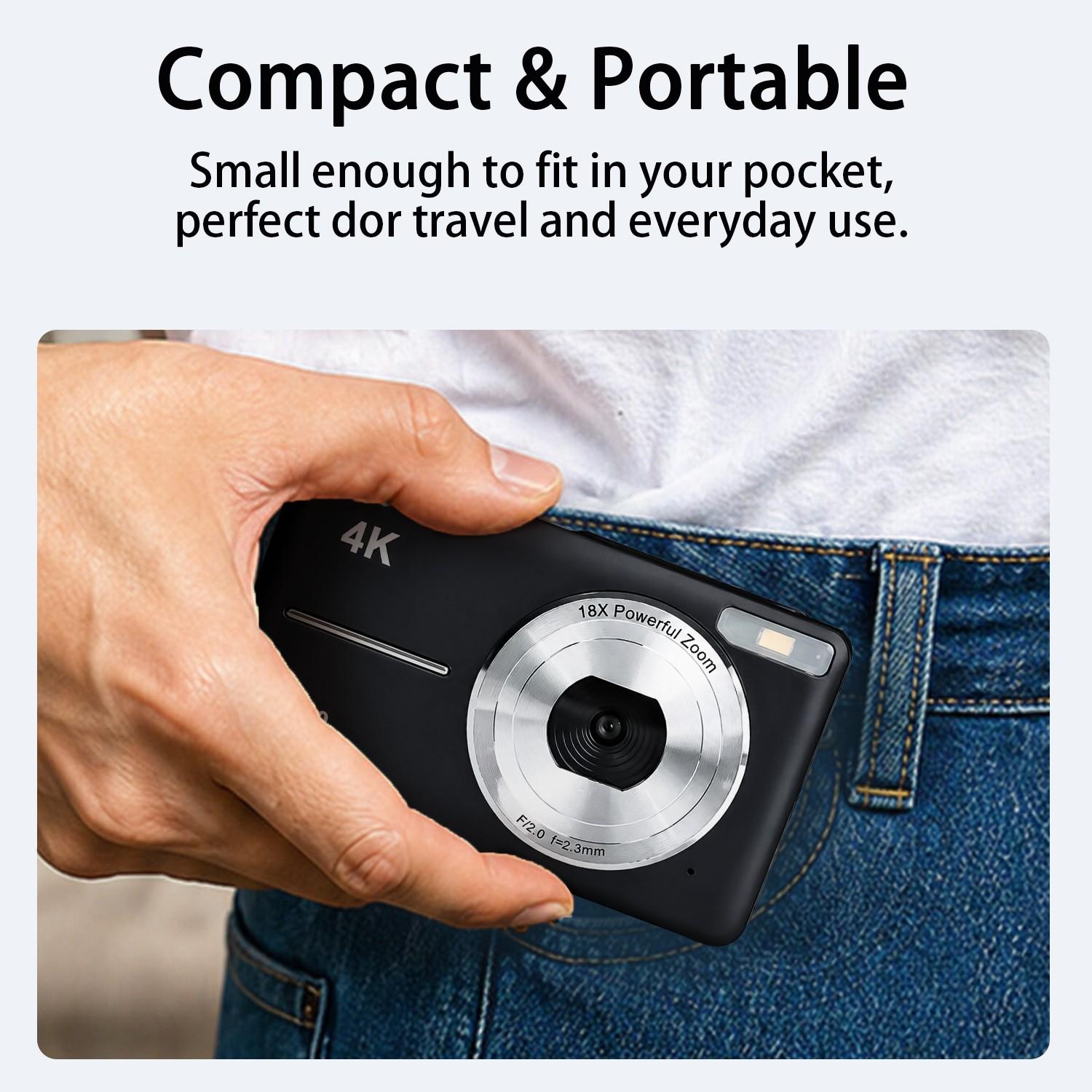 Fhd 1080P Digital Camera, SD Card Expansion Supported, 18x Digital Zoom, Portable Mini Camera for Teens Students, Gift Idea