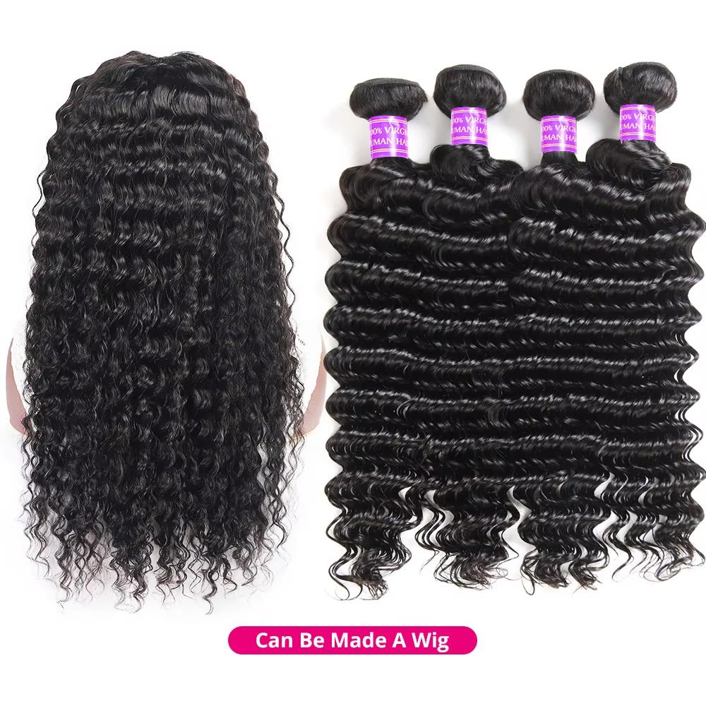 Brazilian Deep Wave Bundles With Closure Virgin Human Hair Bundles With Closure Quick Weave Extensions