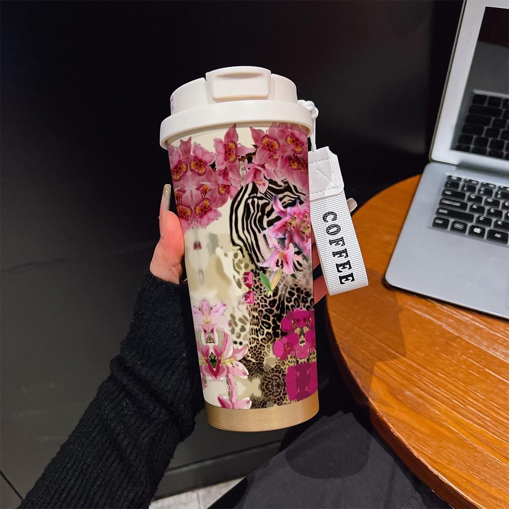 Abstract Leopard Print Coffee Cup, Portable Dual Drink Insulated Tumbler, Keeps Warm/cold, Stylish, Ideal for Office, Travel, Sports, Golf