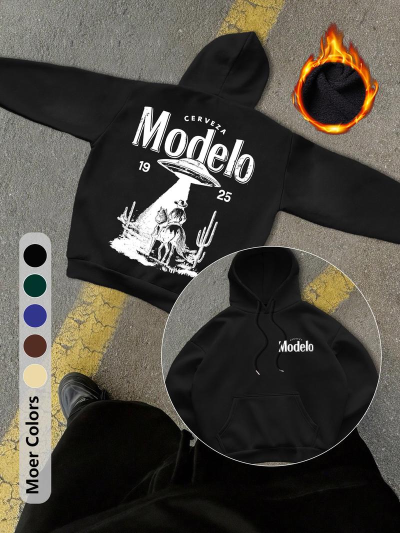 Gothic UFO and Western Cowboy Print Men's Regular Fashion Hoodies Printed Long Sleeve Hooded Sweatshirt Jacket