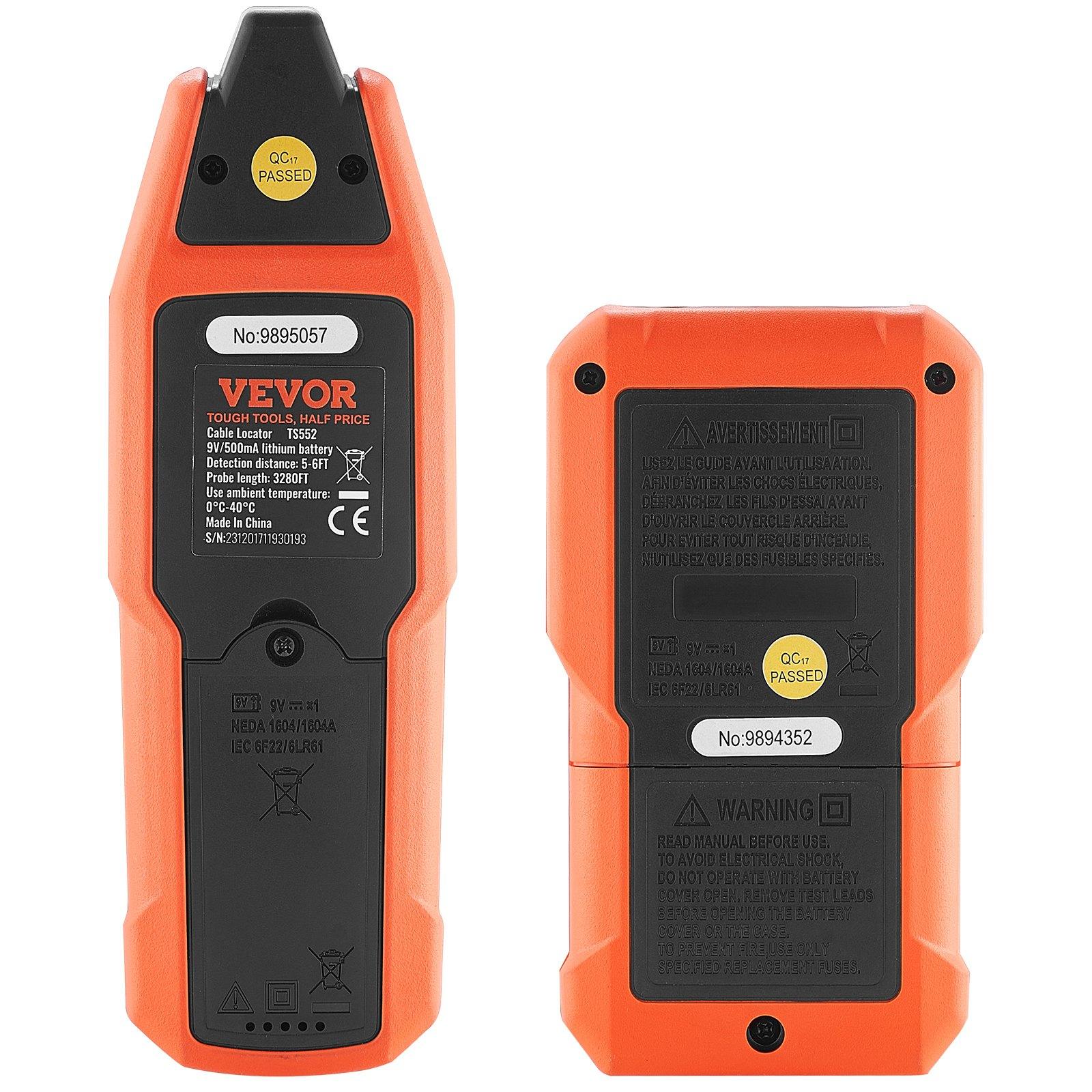 VEVOR Subterranean Wire Tracker, Up to 3 FT Detection Depth, Voltage Range 12-600V, Circuit and Line Break Locator, Extends to 6561 FT for Underground Pipes, Electric Fencing, Hidden Wires