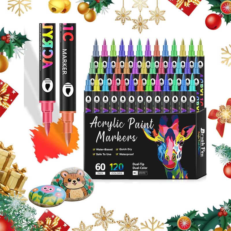Acrylic Paint Markers Set, 96/120 Colors Dual Tip, DIY Art Supplies for Rock Painting, Canvas, Wood, Crafts, Back-To-School, Christmas Gift
