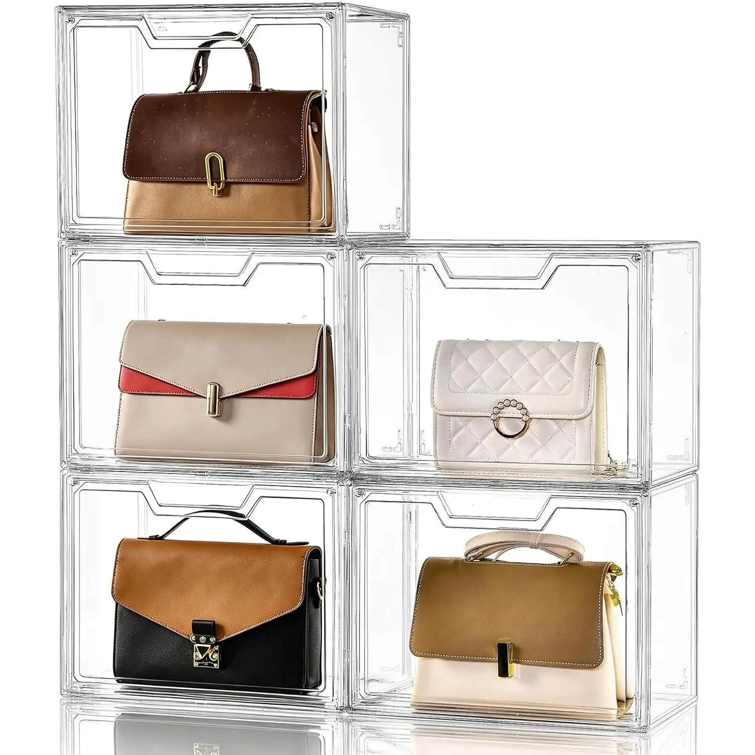 Purse Organizer for Closet,Clear Acrylic Display Case for Handbag Organizer, Purse Box with Door, Bins for Book, Collectibles, Cosmetic (5 Pack)
