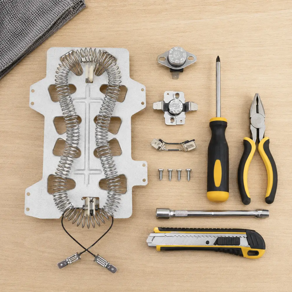 Premium Nickel-Chrome Dryer Heating Element Replacement Kit, Comes with Heating Coil Plate, Thermostat and Thermal Fuse, Complete Repair Parts Set for Compatible Electric Dryers, Great DIY Solution When Your Dryer Fails to Heat Clothes Properly