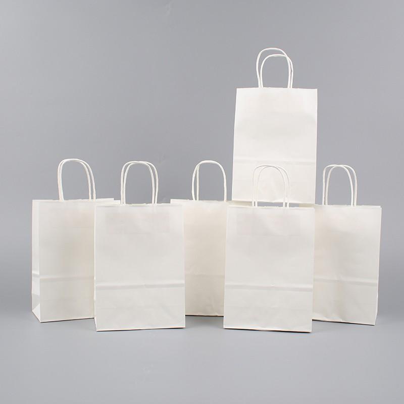 12pcs Natural Leather Handled Paper Bags, Leather Handle Paper Bags, Durable & Eco-Friendly Shopping Bags, Perfect for Retail Use