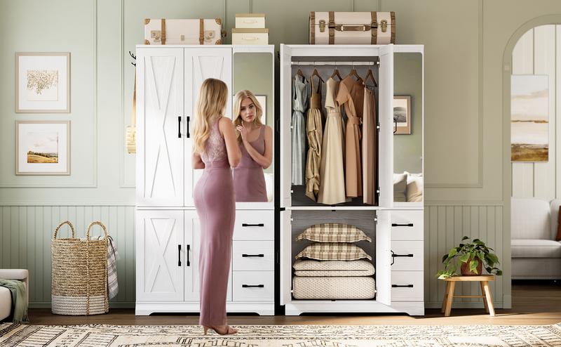 ANCTOR Armoire Wardrobe Closet with Mirror, 70.9" H × 36.2" W, Bedroom Armoires with 4 Doors, 3 Drawers and Shelves, Large Clothing Storage Cabinet for Hanging Clothes ANCTOR Armoire Wardrobe Closet with Mirror, 70.9" H × 36.2" W, Bedroom Armoires with 4 Doors, 3 Drawers and Shelves, Large Clothing Storage Cabinet for Hanging Clothes