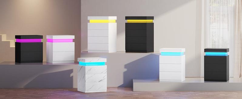 Sikaic Nightstand with Sliding Top and 2 Drawers Modern Bedside Table with LED Lights and Charging Station