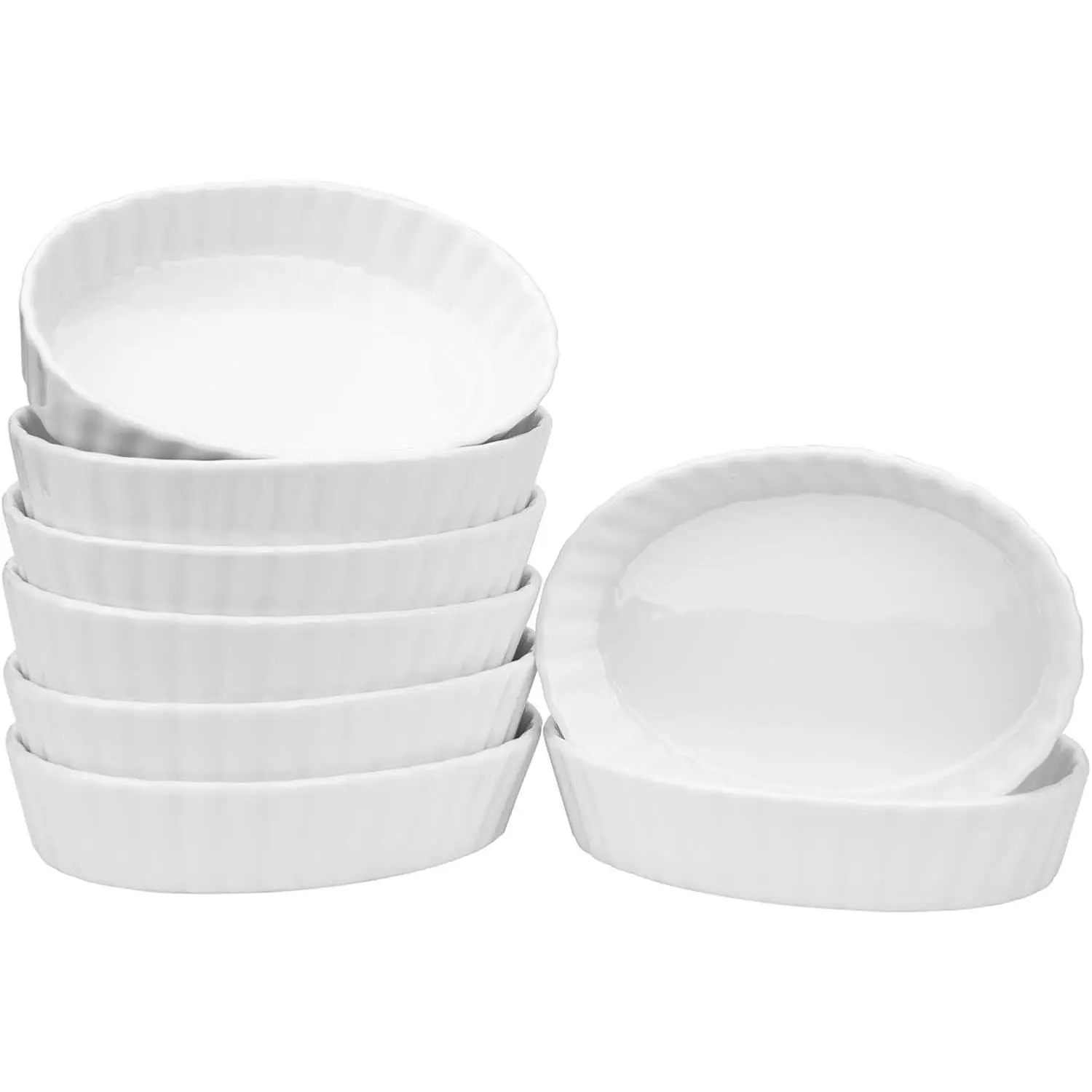 Set of 8 Pieces Porcelain Ramekins, 6 Ounce Oval Creme Brulee Ramekin Dishes 6 x 4-1/4 x 1-1/4 Inch Baking Ramekins Set