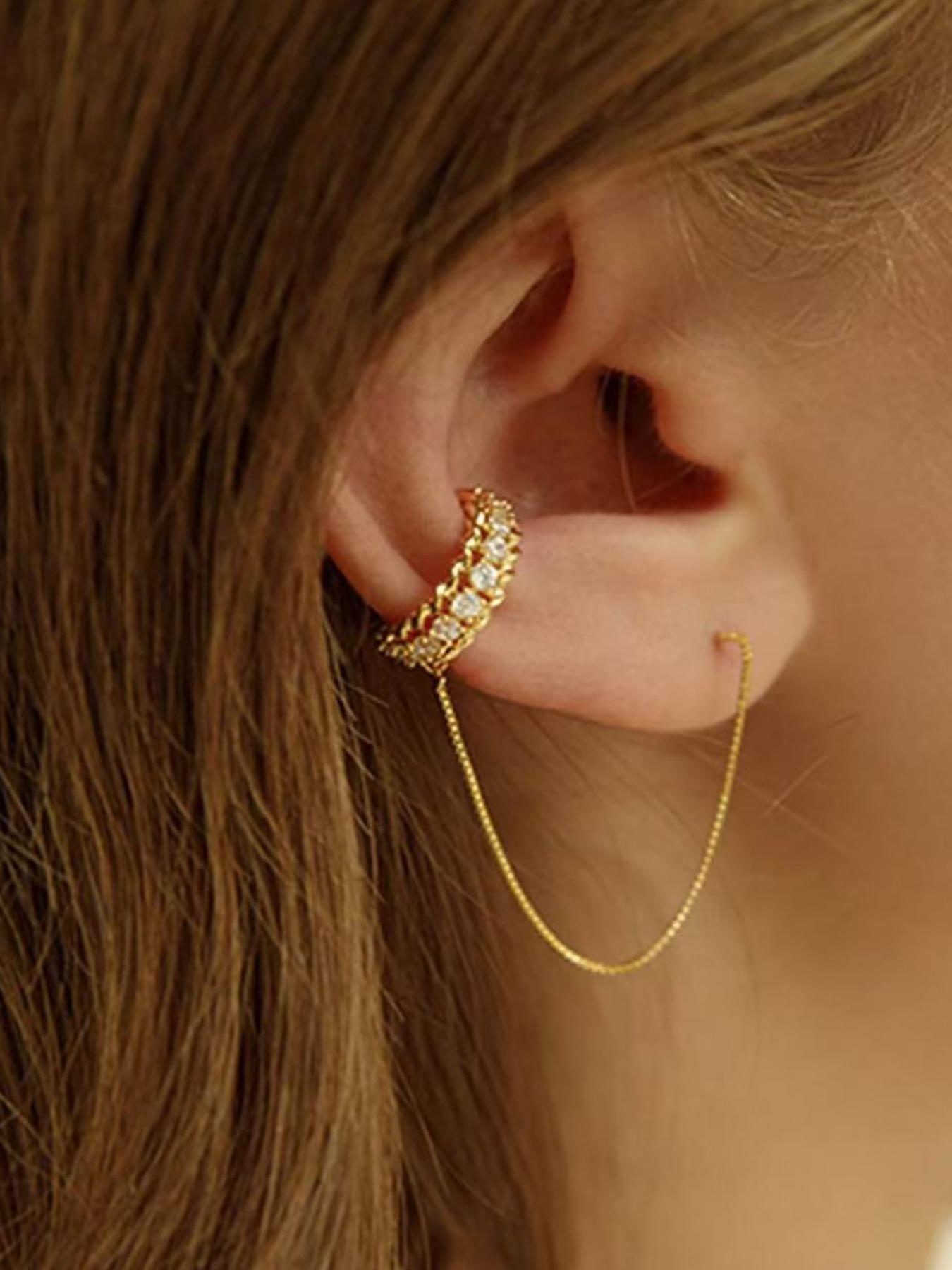 Huggie earrings for women 14k Dainty Gold Earrings Tassel Chain Drop Dangle Small Hoop Earrings Stud earrings for Women Teen Cubic Zirconia Sparkling Earrings Clip Womens earrings