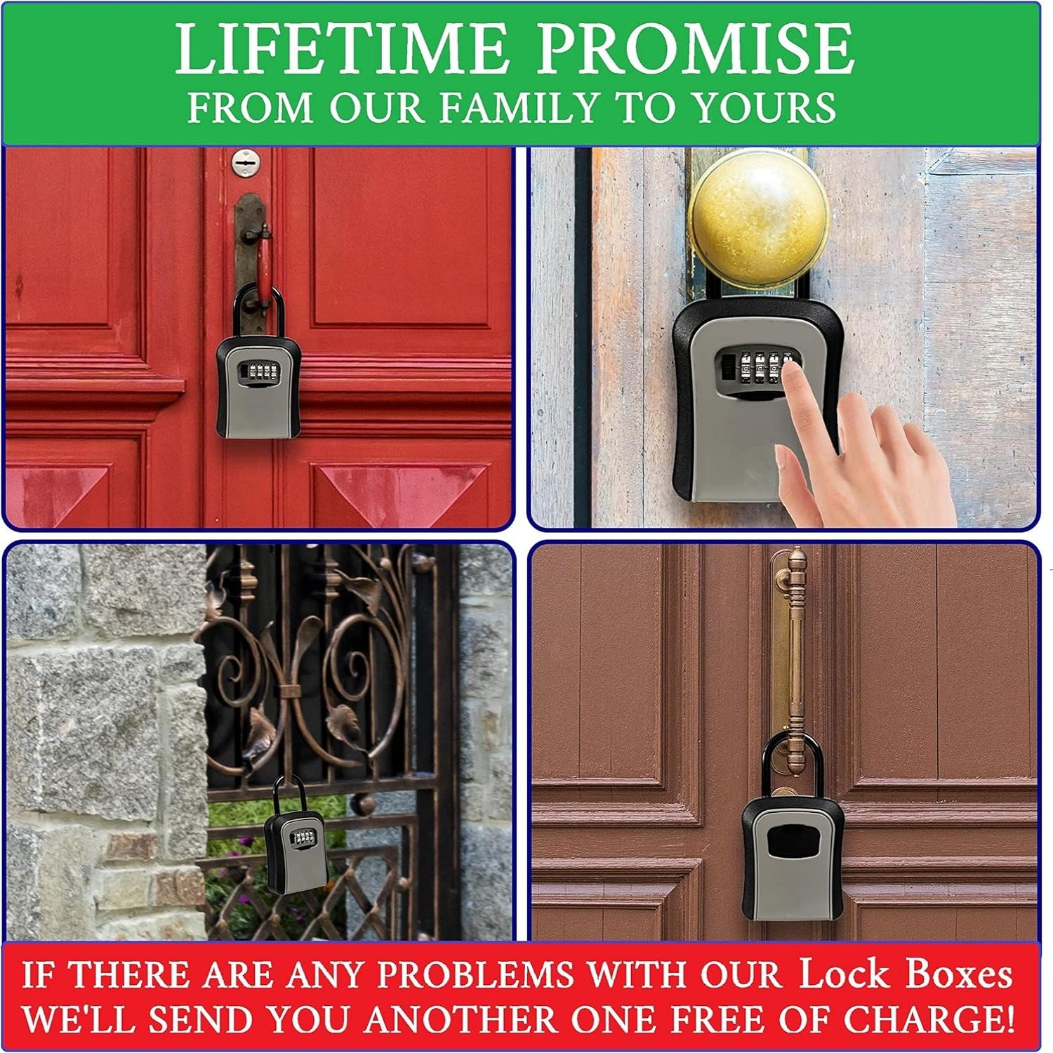 Lock Box, Large Key Lock Box Resettable Combination Code Lockbox, Portable Wall Mount Lockbox Security Safe Box Safety Lock for Outside Outdoor Home Office Door Handle House Key Hardware
