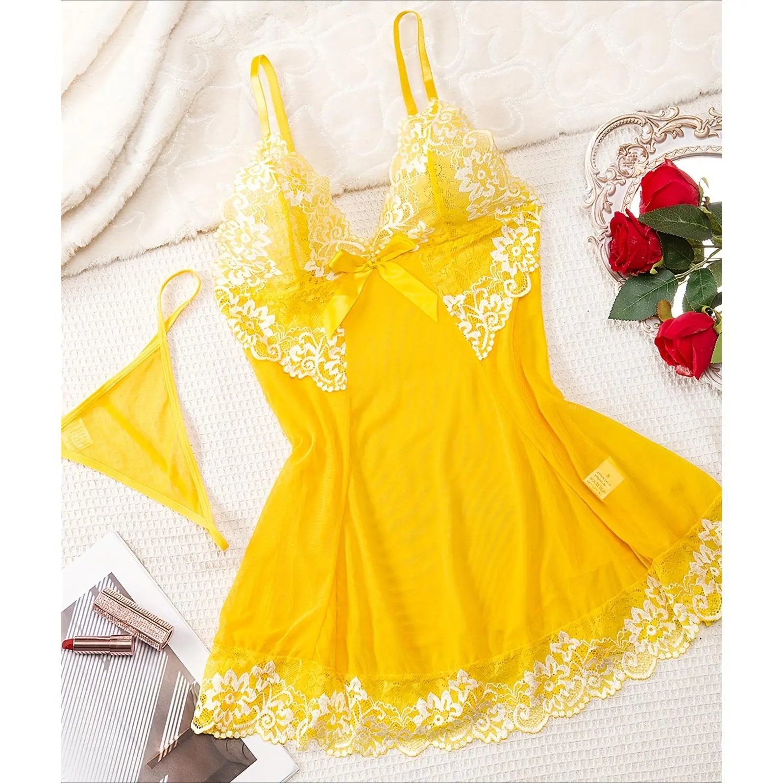 Sultry Floral Lace Babydoll Lingerie - Seductive V-Neckline, Daring Backless Design, Machine Washable Polyester & Acrylic Blend, Non-Sheer, Comfortable Sleepwear for Women