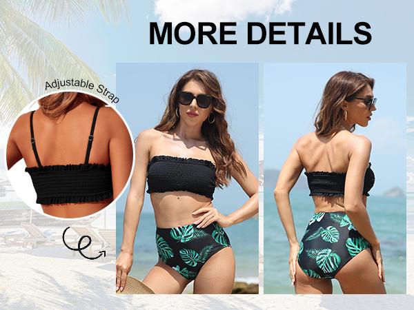 Yonique Women's Bandeau Bikini Set Two Piece Smocked Swimsuits Ruffle Off Shoulder Bathing Suit with High Waisted Bottoms Yonique Women's Bandeau Bikini Set Two Piece Smocked Swimsuits Ruffle Off Shoulder Bathing Suit with High Waisted Bottoms