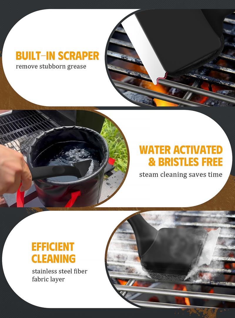 Grill Brush Bristle Free, Grill cleaner Brush With 5 BBQ Replacement Head For Cast Lron, Stainless Steel Grates, Safe Grill Scraper Qutdoor BBQ Grill, Perfect Gift for Family, Household，St. Patrick's gift