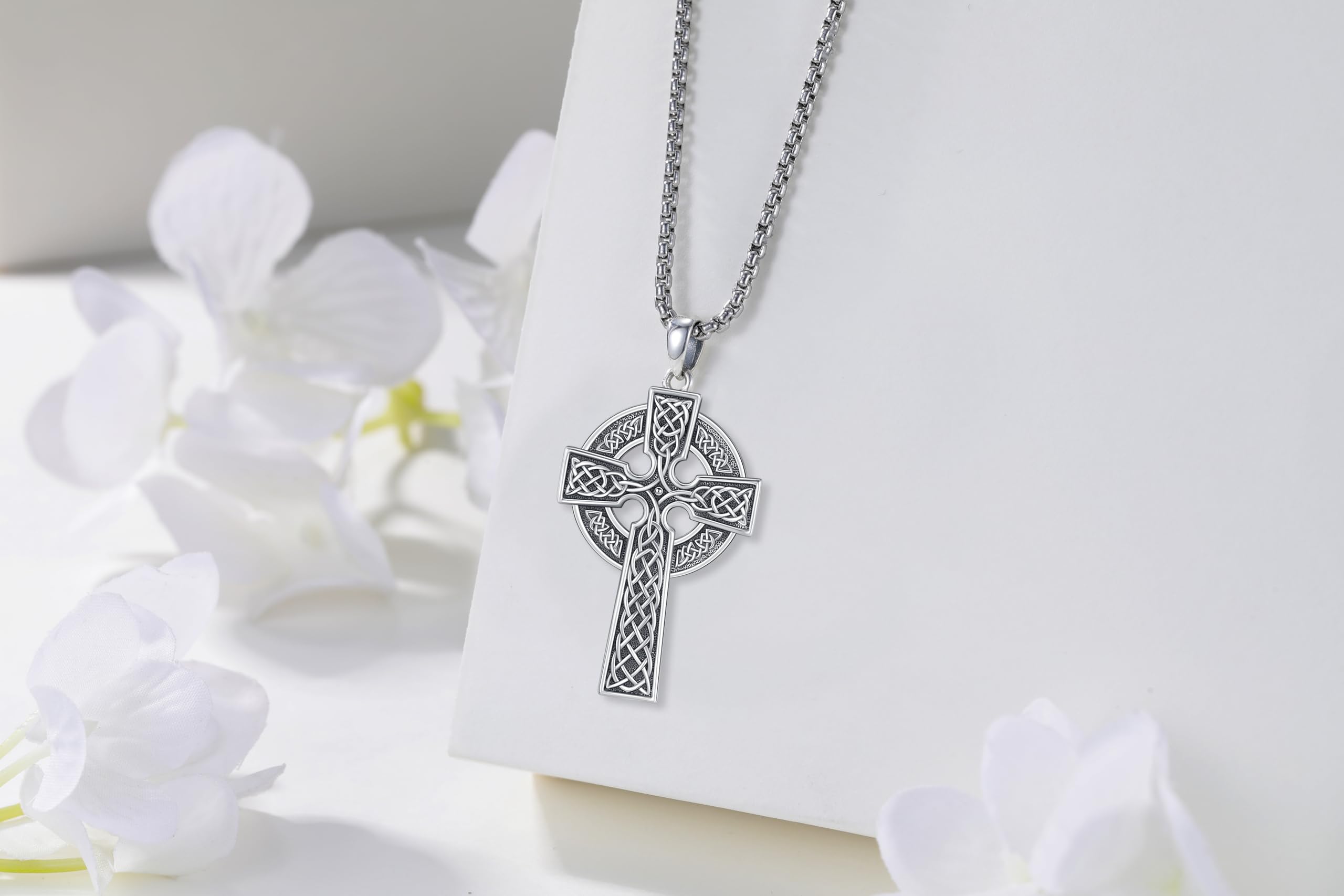 Thanches 925 Sterling Silver Celtic Cross Pendant Necklace for Men & Women, Unique Irish Trinity Knot with Evil Eye Design Perfect for Spiritual Protection and Stylish Accessories, Ideal Crucifix  Gift