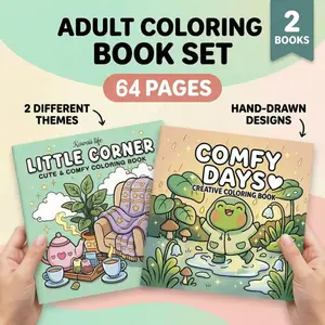 2pcs Adult Coloring Book - Comfy & Little Corner Theme, 64 Pages of Colorful Illustrations, Interactive High-Quality Opaque Super-Sensitive Paper for Leisure Painting - Beginner-Friendly, Stunning Designs for Art Enthusiasts - Perfect Gift for Holidays