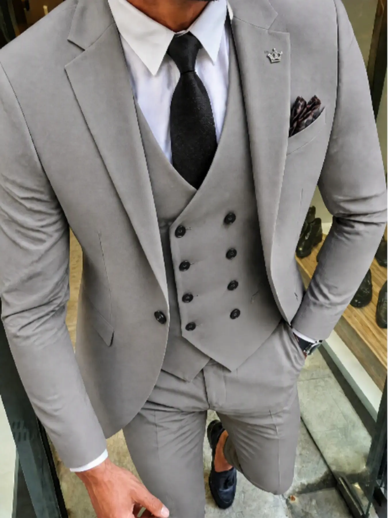 Latest Men's One Button Double Breasted Vest Suit Three Piece Set, Business Casual Fashion European Style, Formal Wedding Dress