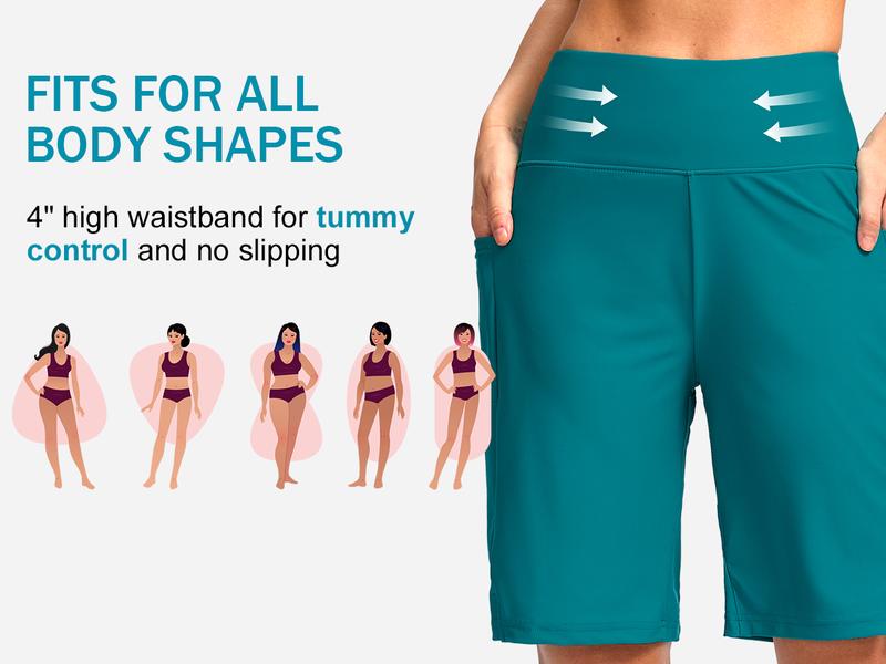 G Gradual Women's Swim Board Shorts with Pockets 9" Long High Waisted Knee Length Stretchy Trunk Beach Swimming Shorts for Women with Liner Swimmingshorts Activewear