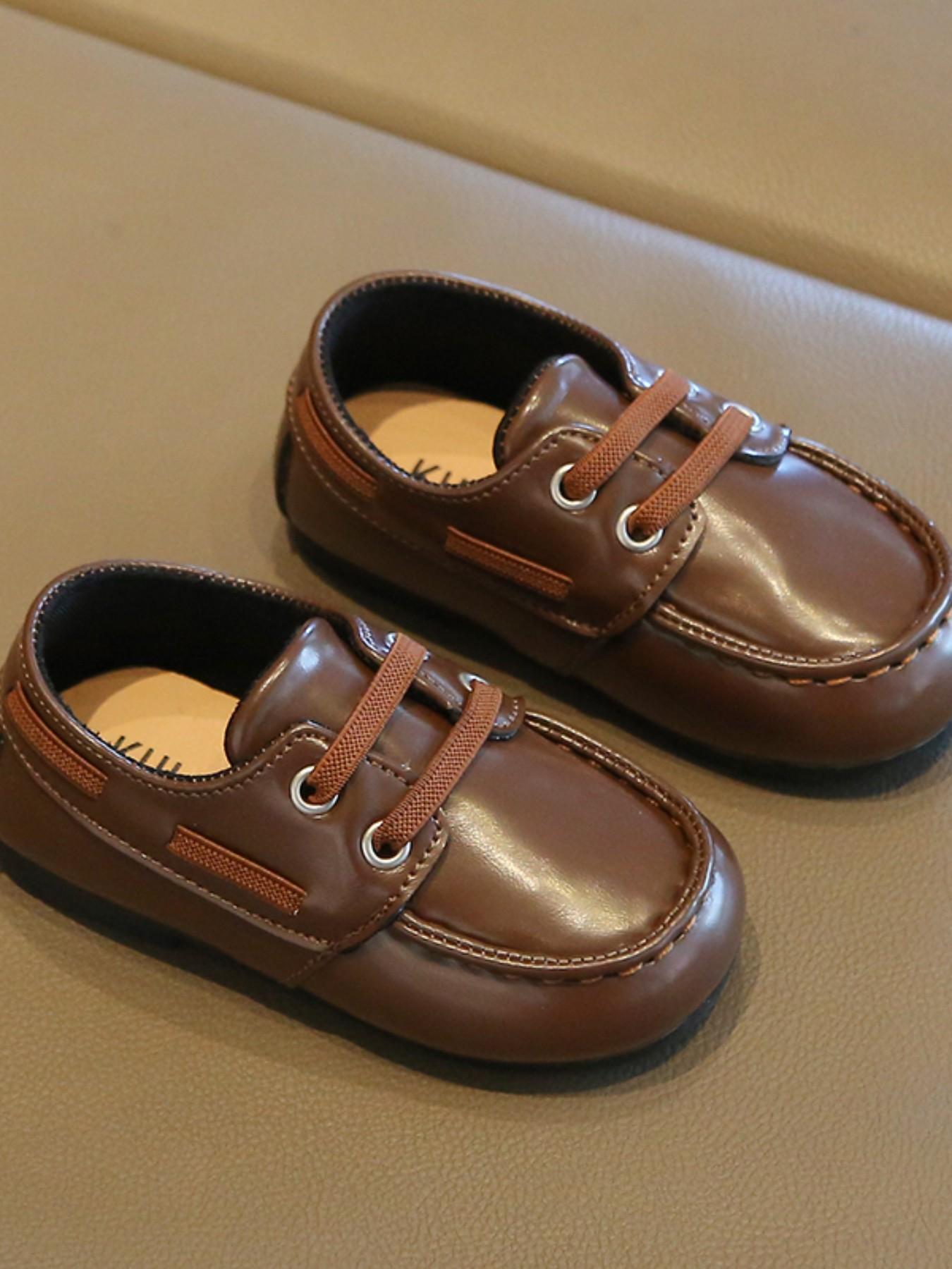 Unisex Soft Sole Elastic Band Loafers, Glossy PU Anti-Slip Round Toe Flat Shoes, British Style Baby Walker Shoes for Daily/formal Occasions