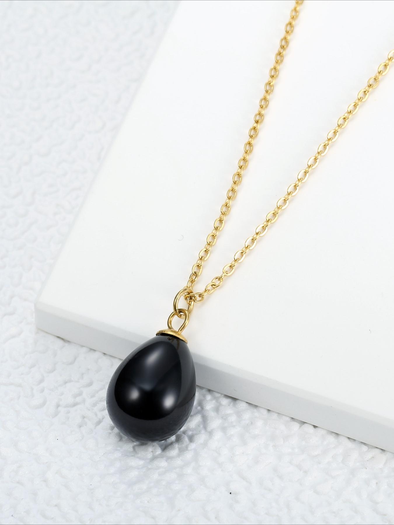 French Retro Water Droplet Bead Necklace Stainless Steel Non Fading Elegant Versatile Neck Accessory