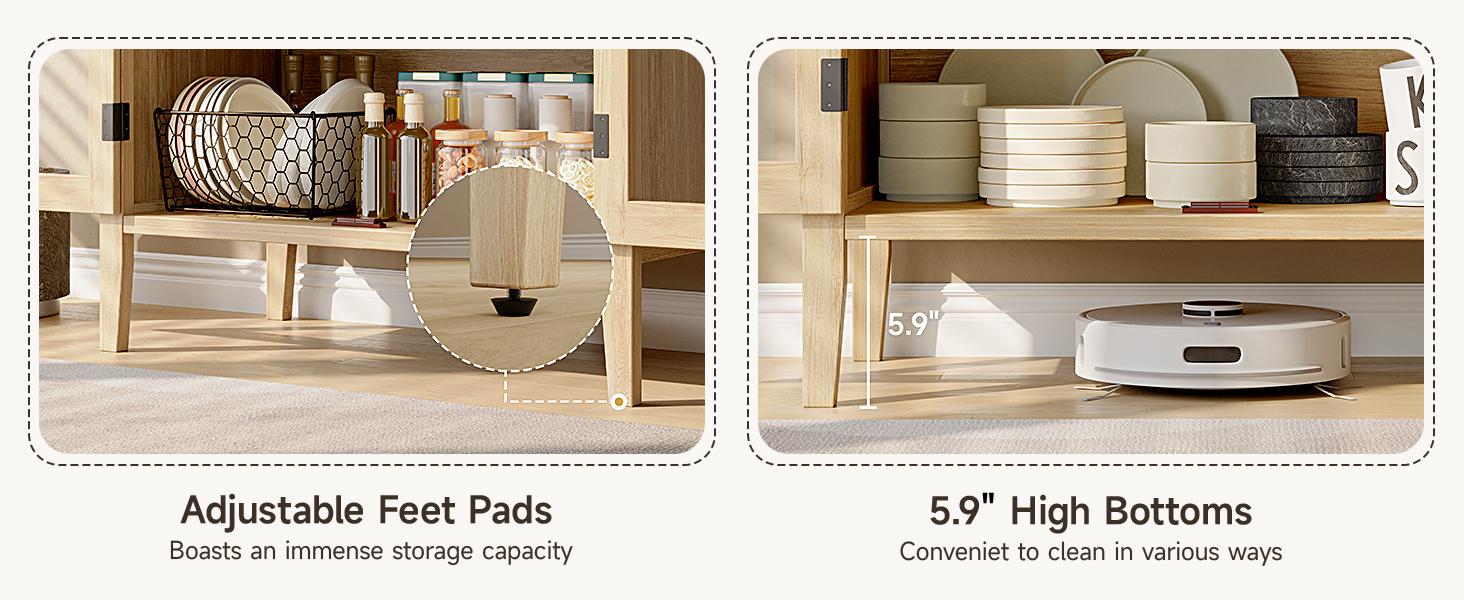 【SPOTLIGHT DAY】ONBRILL 71" Tall Arched Cabinet, 5-Tier Arched Kitchen Pantry with Glass Doors & Drawer, Modern Display Pantry Cabinets with Adjustable Feet, Wooden Pantry for Kitchen, Living Room Furniture, Dining Room Furniture