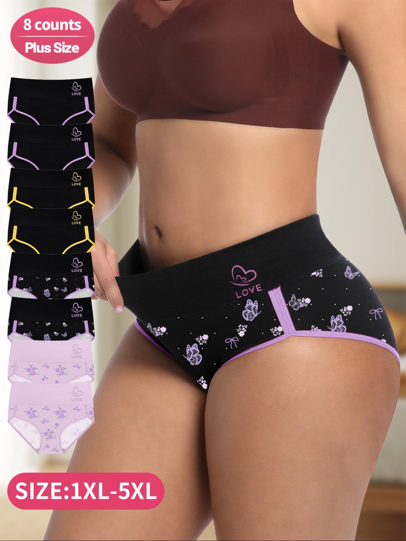 【Plus Size】 Butterfly & Letter Print Contrast Binding Brief, Fashion Breathable Underwear, Soft Comfy Breathable Panty for Daily Wear, Women's Underwear for All Seasons
