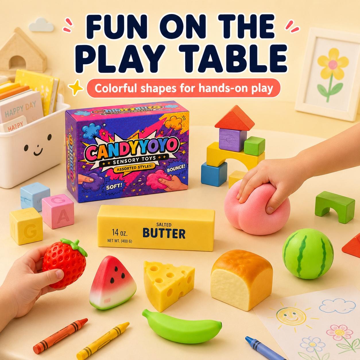 3/4/6/8PCS Stress Relief Fun Toy Set, Sensory Stress Reliever, Squeezable Sensory Combo Pack, Squishy Fidgets, Cheese Strawberry Banana Butter Stick Watermelon Peach Toys, Kids Party Gift