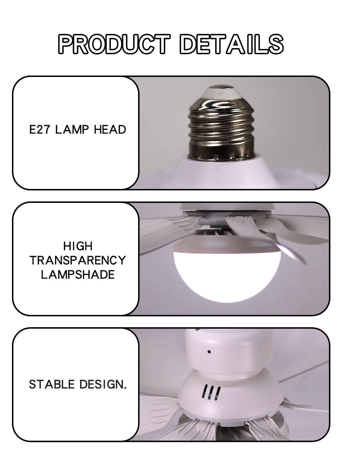 E27 Light Socket Compatible with Ceiling Fan, Wireless Remote Control & LED Bulb, 3 Color Changing, 3 Speeds, 85-265v, Small Ceiling Fan
