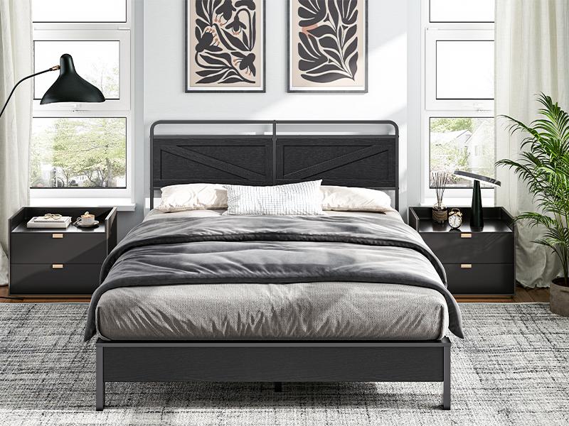 HOOBRO Wooden Panel Headboard, Queen Headboard, Minimalist Headboard with Metal Frame, Height Adjustable, Headboard with Bed Frame Adapter, Black Stylish Design