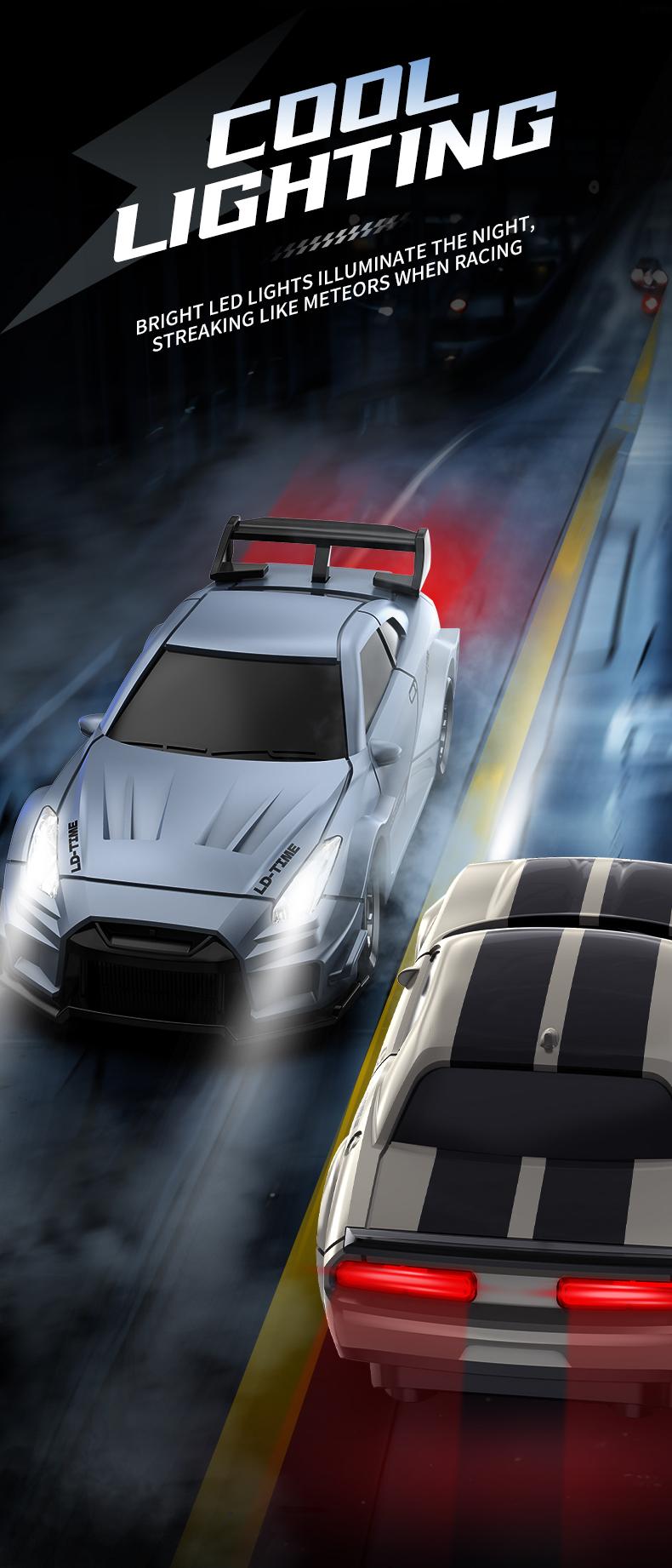 1:64 Mini RC Drift Car 4WD High Speed Remote Control Car, 2 Rechargeable Batteries Long Playtime, 2.4GHz Anti-Interference, LED Lights Drifting Tires for Kids & Adults