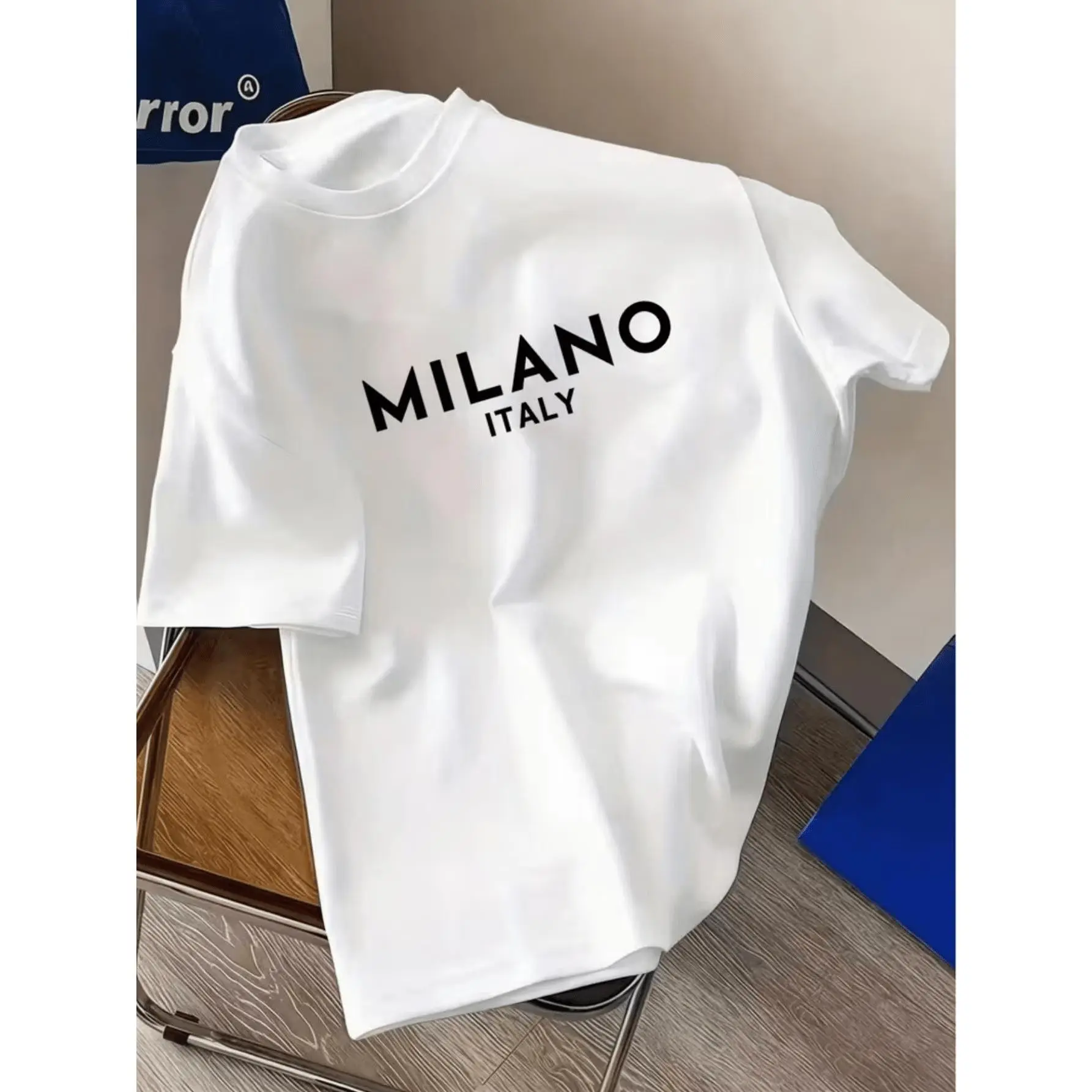 Minimalist Milan Italian Imprint T-Shirt - Summer Short Sleeve Round Neck Casual Shirt with Italian Suitable for Travel & Casual Attire, Machine Washable Non- Top in White and Black
