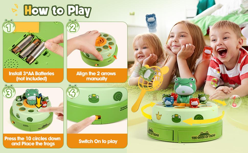 Bounce and Catch Frog, Pop Out Catch Toys for Ages 3-13, Musical Rotate Bounce Catch Board Game Interactive Kids Toys, 3 Years Old Boys Girls Toy Gifts