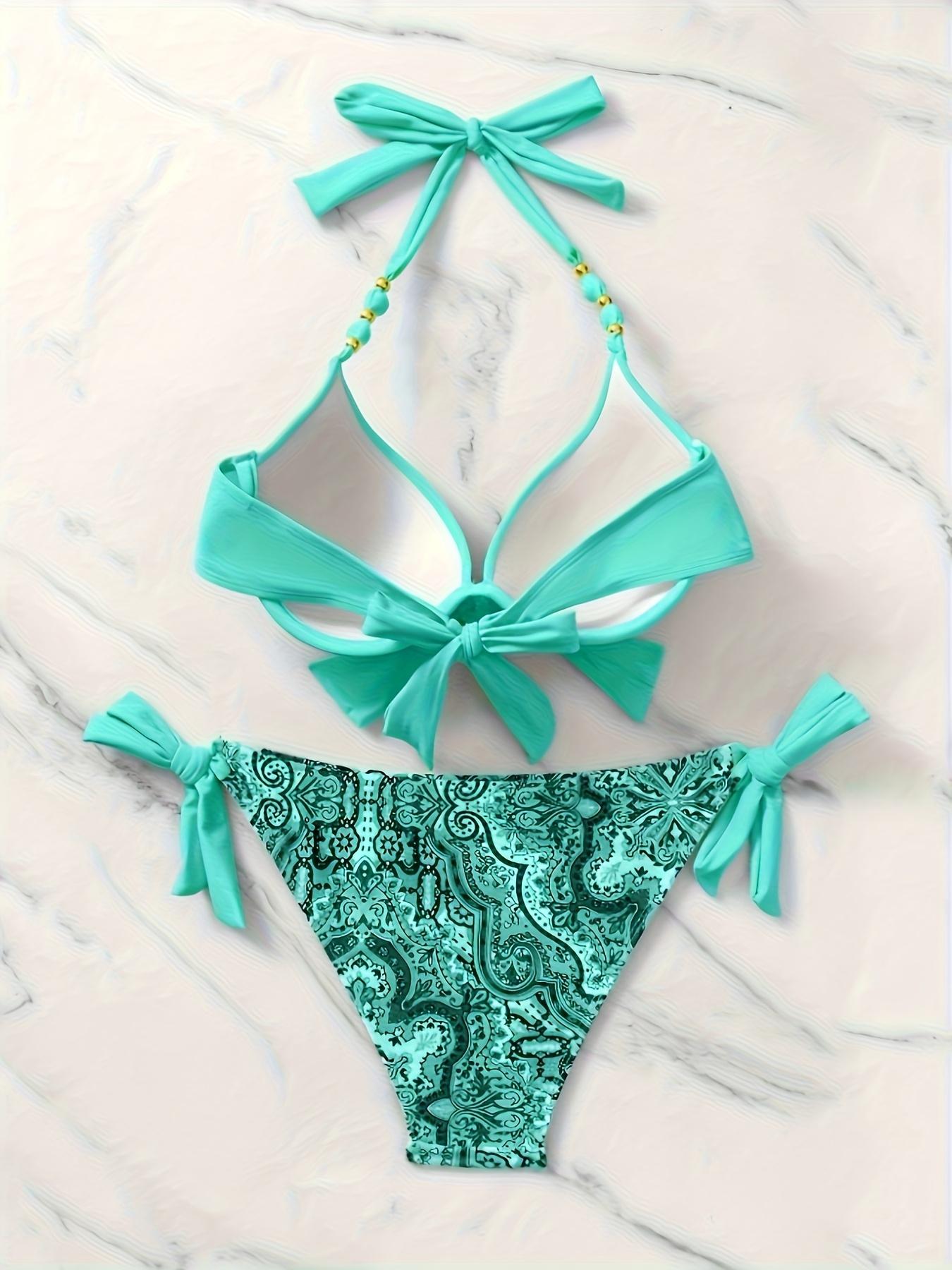 Women's Bikini Two-Piece Set, Paisley Print Design, Halter Neck Tie-Up, Slimming Fit, Pool Party Beach Vacation Festival Style, Halter Bikini Swimsuit