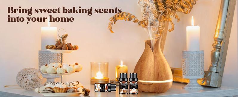Bakery Essential Oils Set - Fragrance Oil for Diffusers for Home, Candle Making - Pumpkin Pie, Coffee Cake, Gingerbread, Cherry Cheesecake Aromatherapy Scented Oils (6x10ML) Bath Chocolate