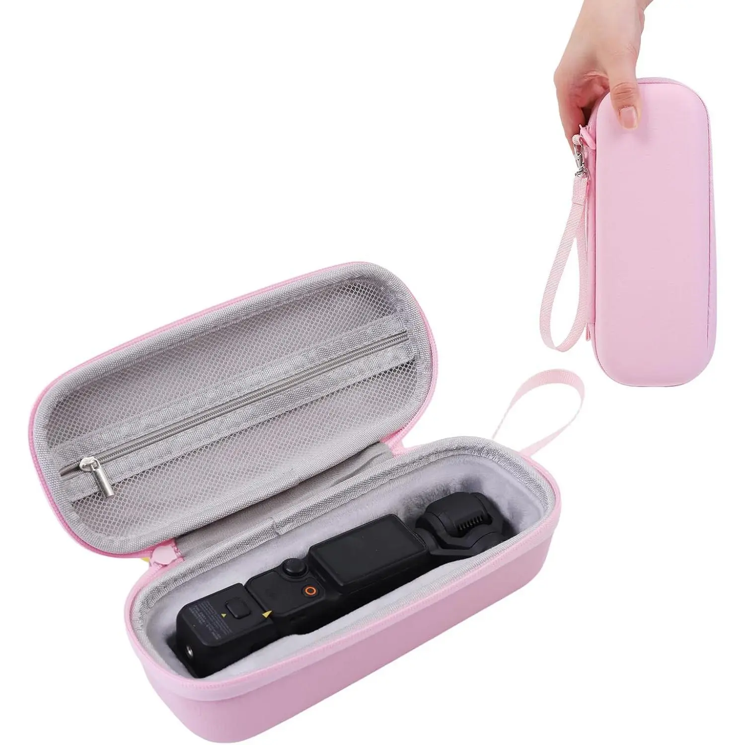 Pink Hard EVA Camera Storage Case for DJI Osmo Pocket 3 & Xtra Muse, Compact Portable Bag with Modular Org, Wrist Strap, Home Organizer Storage Bin