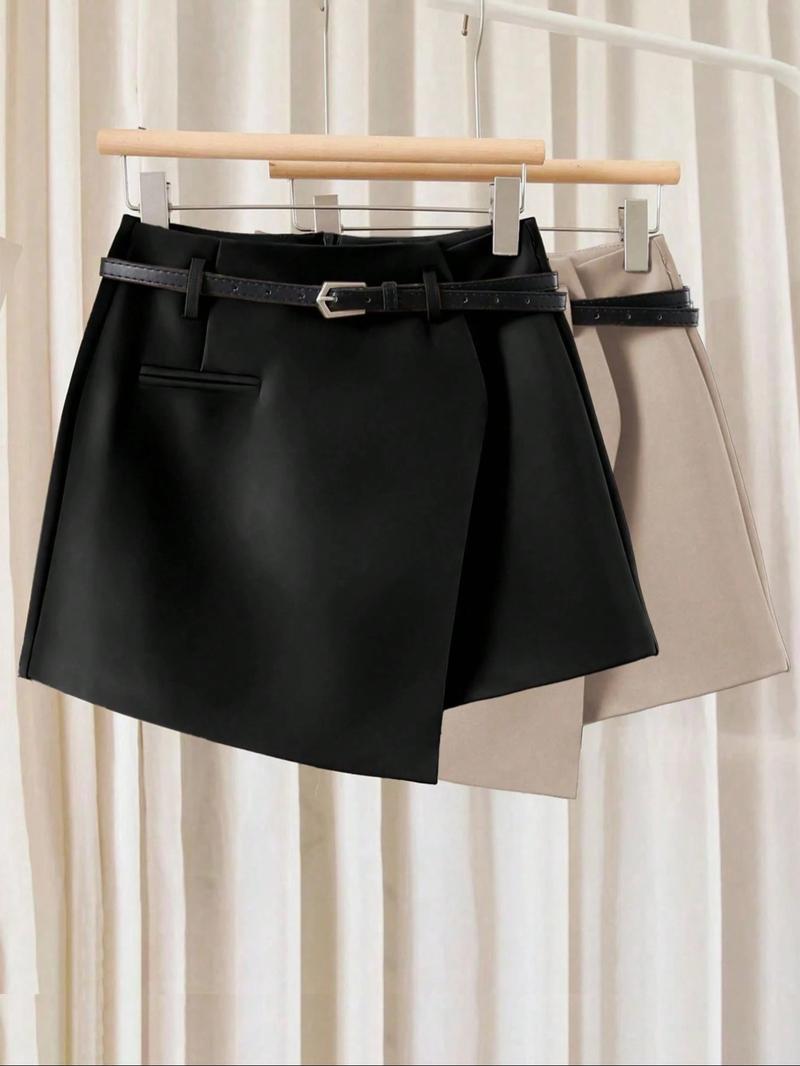 Women's Asymmetrical Hem Skirt Pants Set, Multifunctional One-Piece Shorts, Beltless Matching Skirt Pants 2 Piece Set