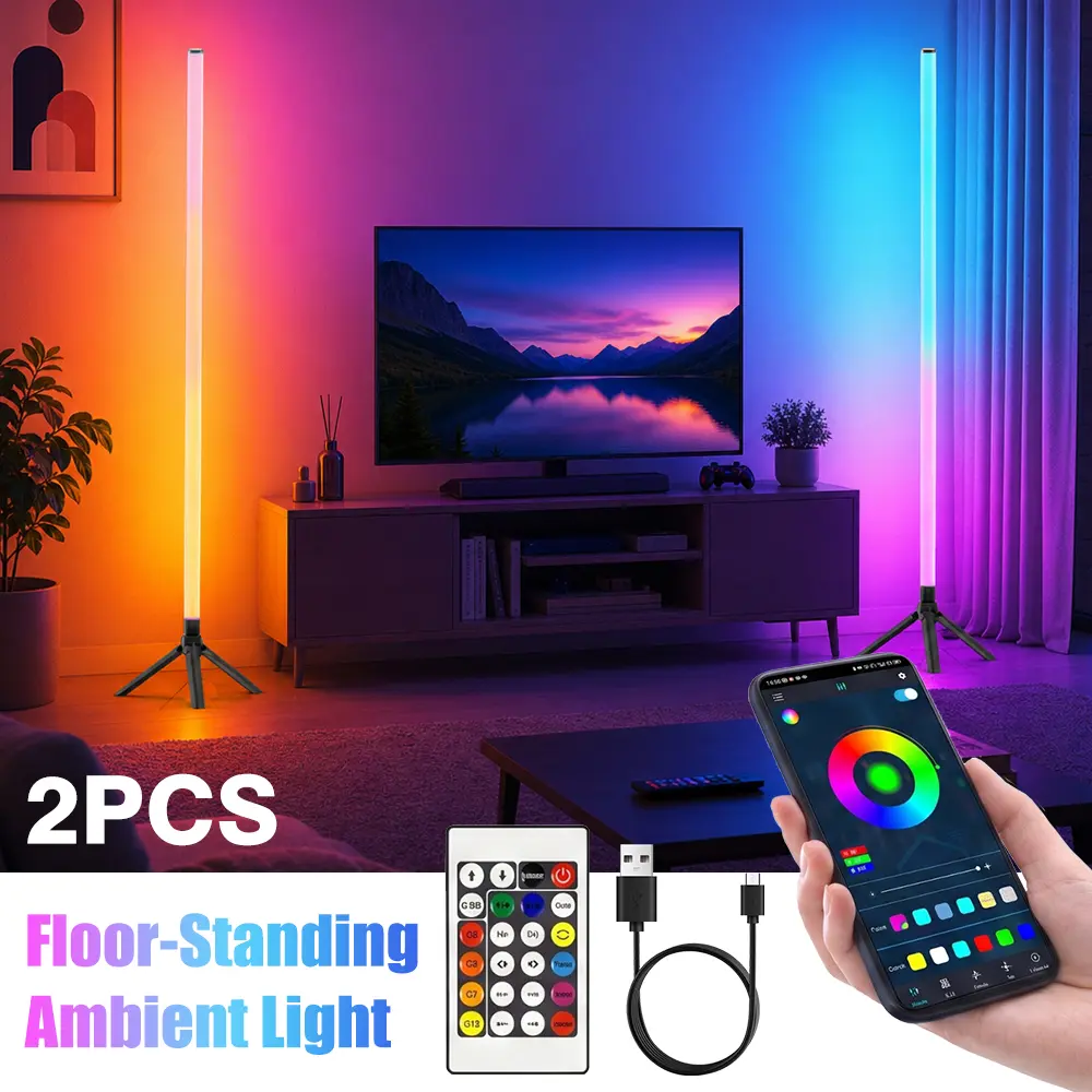 【BackToSchool】Smart LED Corner Floor Lamp, 16Million Multifunction Dimmable RGB Colors, Music Sync Changing,with Remote & APP Control, LED Light for Room Decor Interior Rgb Lighting Led Atmosphere Lamp