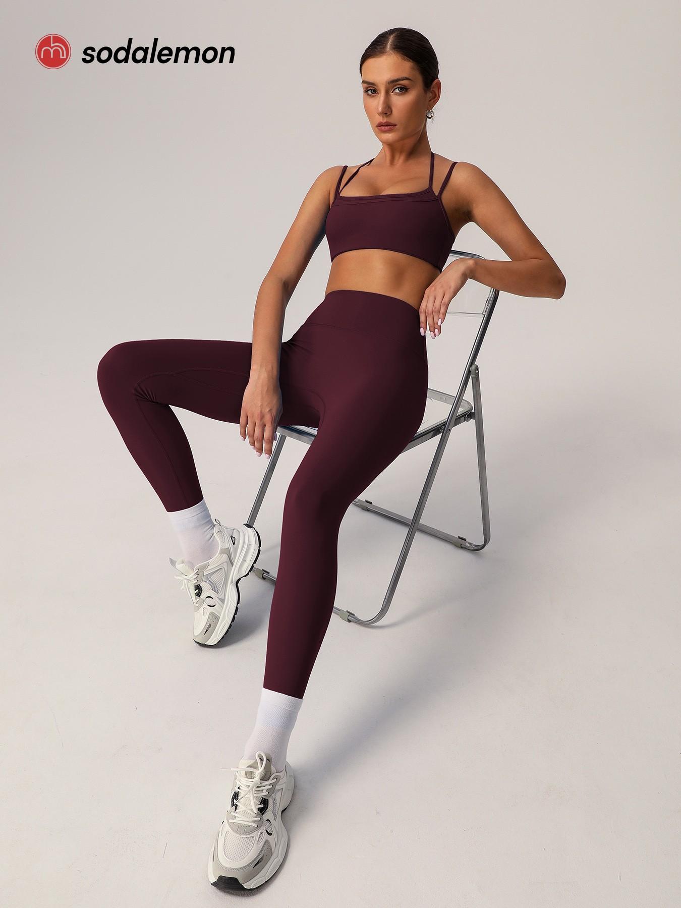 Sodalemon 2-Piece Set Women's Faux Two-piece Racerback Sports Bra & High-waisted Tummy-control Yoga Peachy Hips Leggings