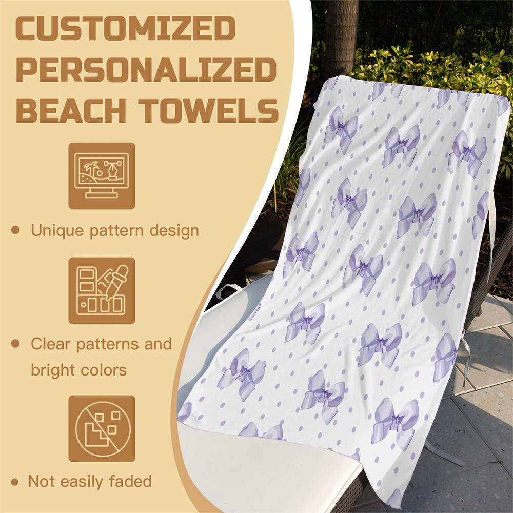Cute Bow Knot Beach Towel, Fresh Pastel Ribbon Design Microfiber Quick Dry Towel, Exclusive Gift for Girls & Women