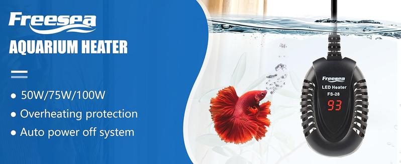 FREESEA Aquarium Fish Tank Heater: 50W Small Submersible Turtle Heater with Adjustable Temperature External Controller for Betta | Saltwater | Freshwater | 1-10 Gallon Small Betta Fish Tank Heater with Thermometer Mini Submersible Aquarium Heater