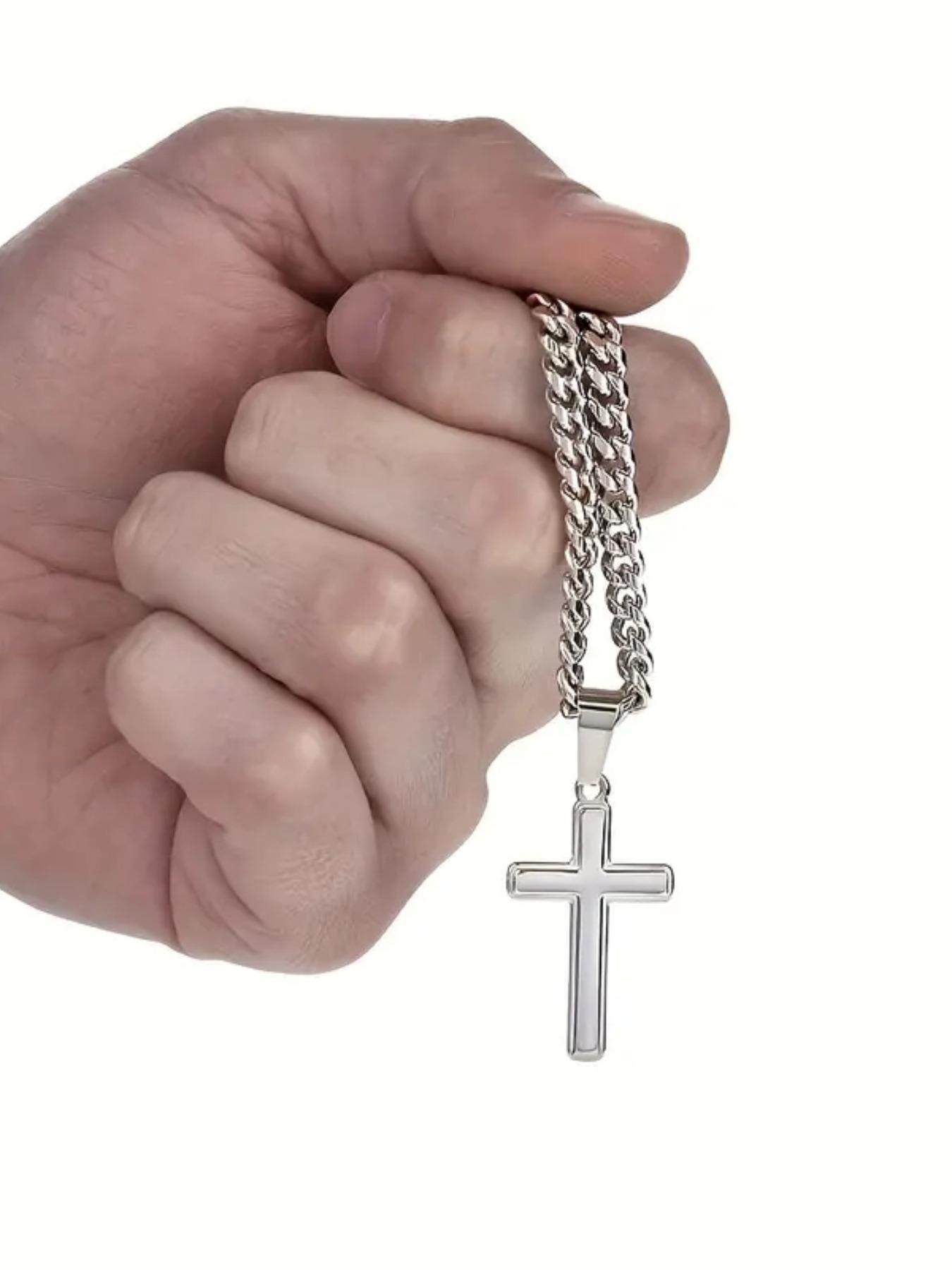 To My Dad Cuban Chain Cross Pendant Necklace with Box and Card, Birthday Christmas Gifts, Father's Day Gift, Cross Necklaces