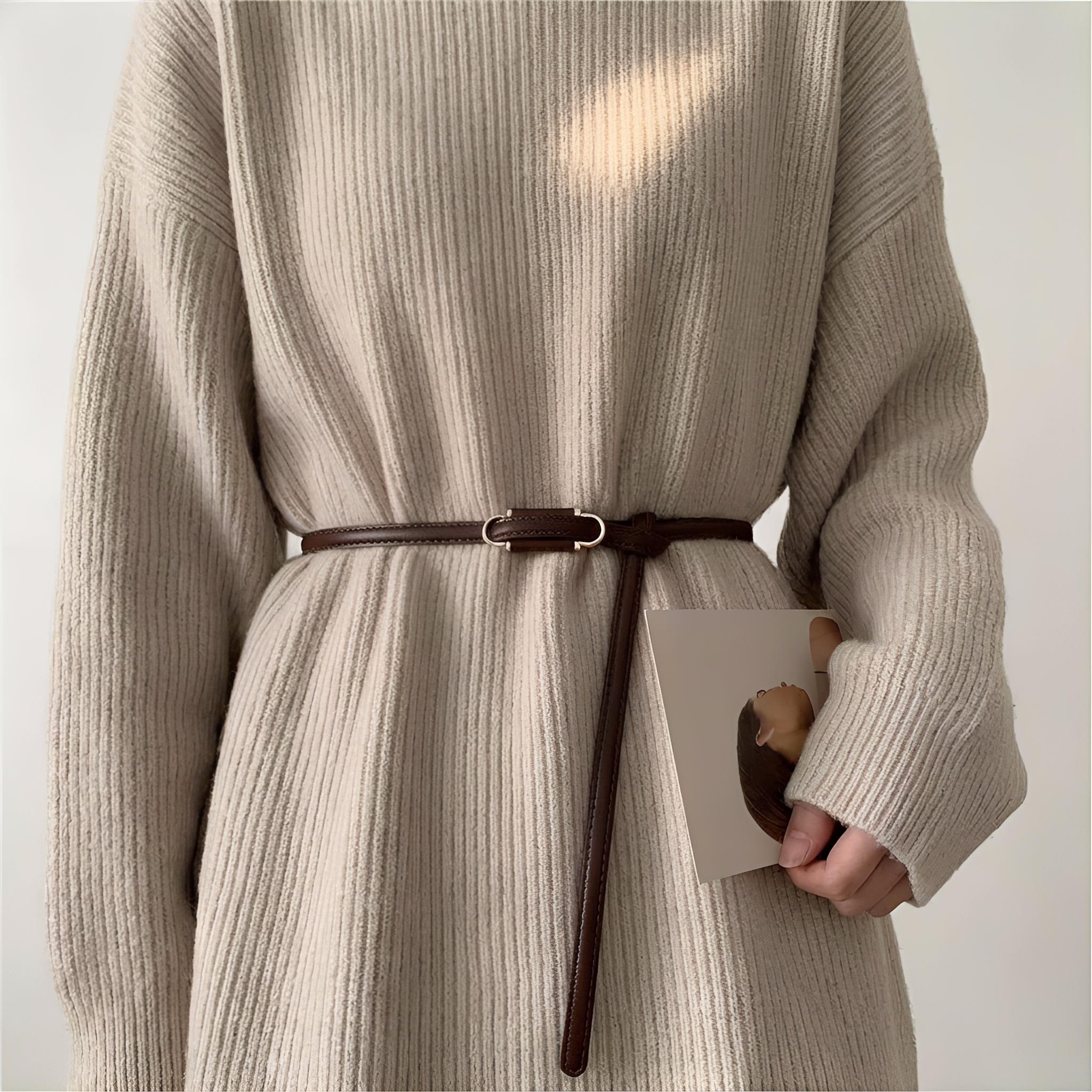 Adjustable Thin Belt with Dual Buckles, Soft Style Waist Cinch Strap, Multi-Color Options, Dress & Sweater Accent Belt