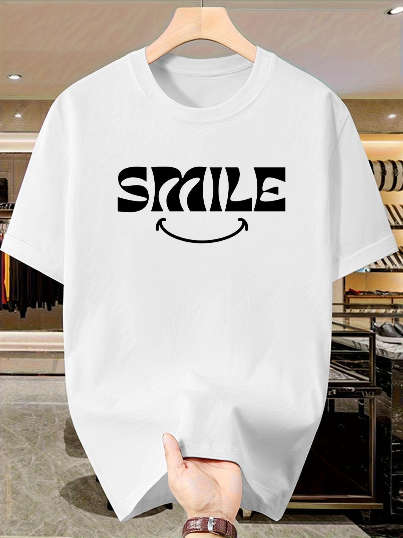 Men's Casual Smile Print T-Shirt, Short Sleeve Slim-Fit Top, Y2K Street Style, Trendy Graphic Tee for Daily Wear