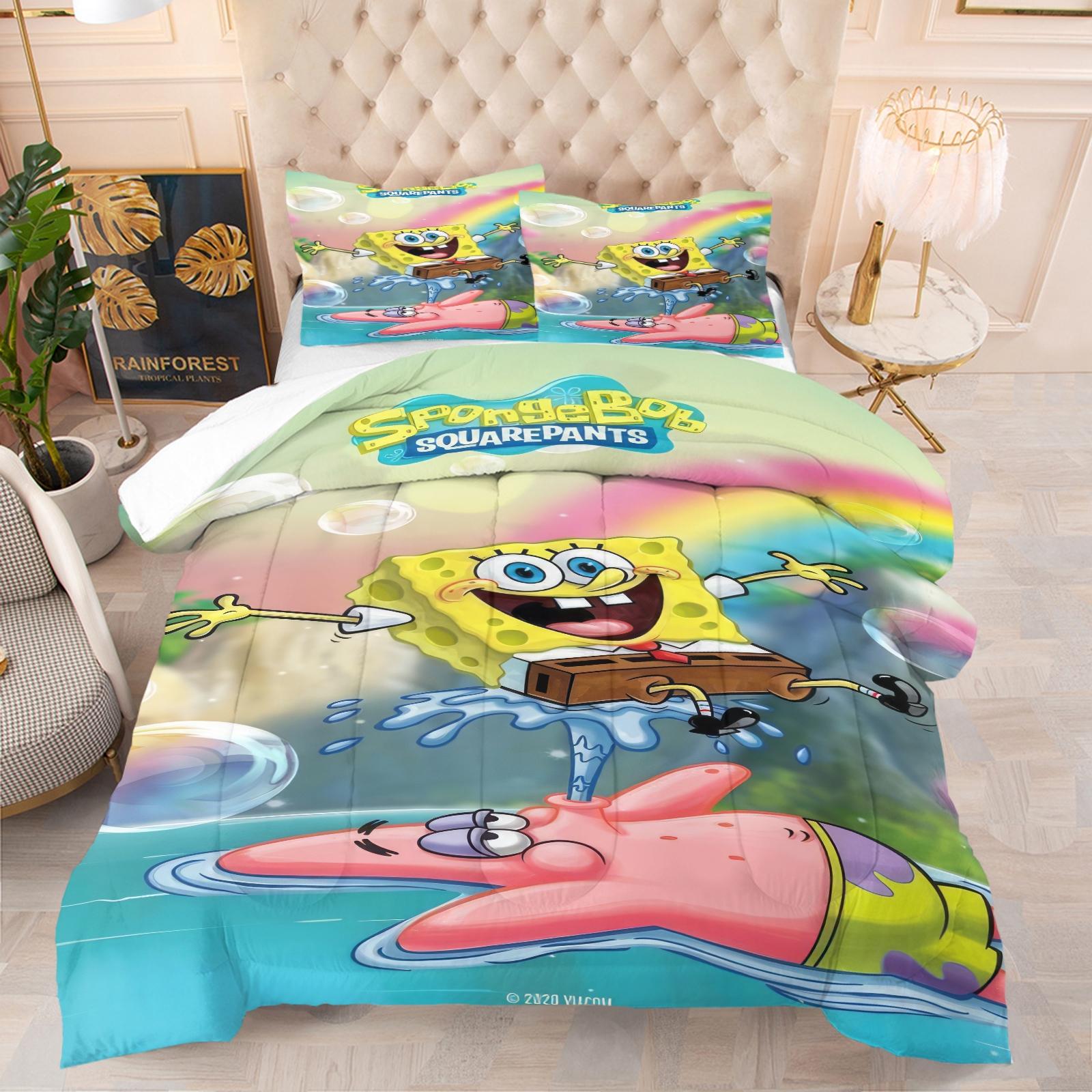 Spongebob Pattern Comforter Set, Soft And Durable Bedding Set, Includes 1 Comforter And 1 Or 2 Pillowcases, Daily Holiday Birthday Gift Bedroom Decor For Kids And Adults