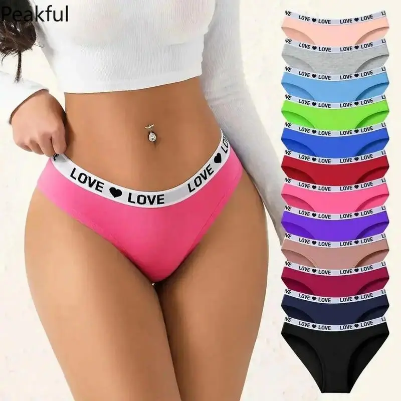 Women's Cotton Activewear Briefs, 7/10/12-Pack Soft Stretch Breathable Lady Sportswear Underwear, Color Block Letter Print Athletic Comfort Knickers, 7 Pcs Cotton Underwear for Women Batch Teen Gift