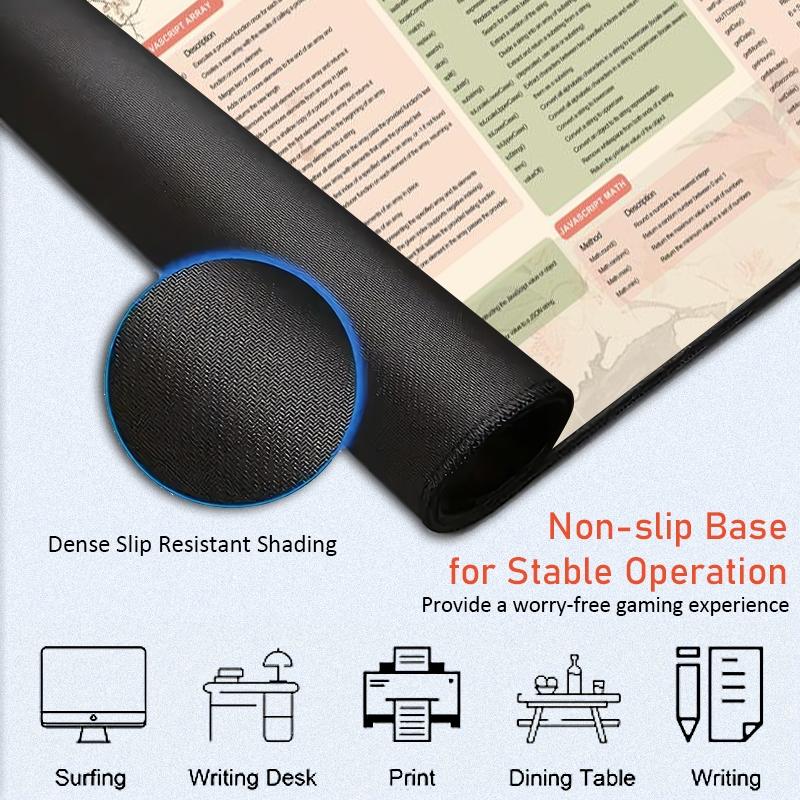 1pc Extra Large JavaScript Cheat Sheet Mouse Pad Practical Office Desk Pad, Computer Keyboard Mousepad with Non - Slip Rubber Base Durable Stitched Edge Perfect Gift for Home and Office Desk Accessories, Desk Gadgets