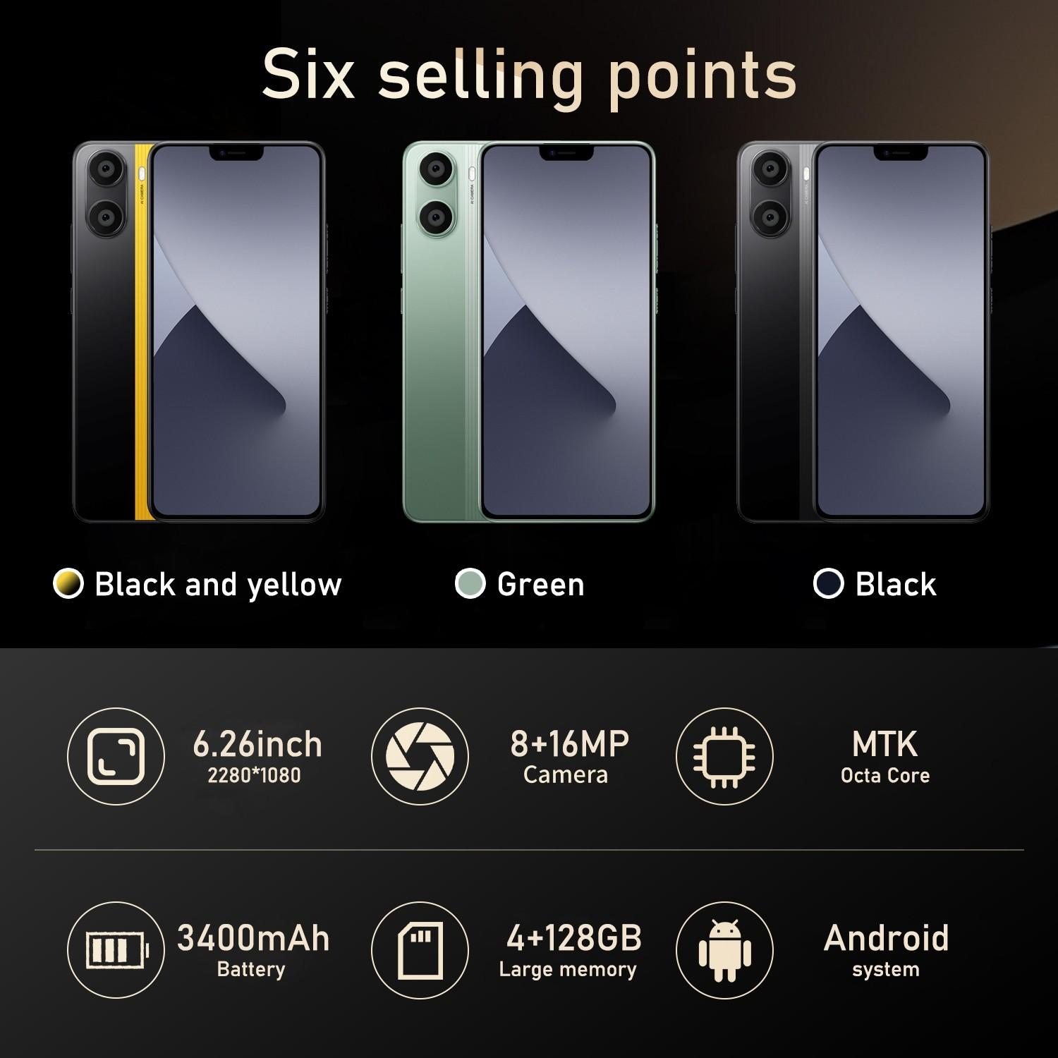 Fuffi Smartphone Mobile Phone 6.26 Inches 4GB RAM 128GB ROM, 8mp + 16mp Cameras, 4g Network, 3400mah Battery, Android Dual Sim Card, Quad-Core Processor Cellphone