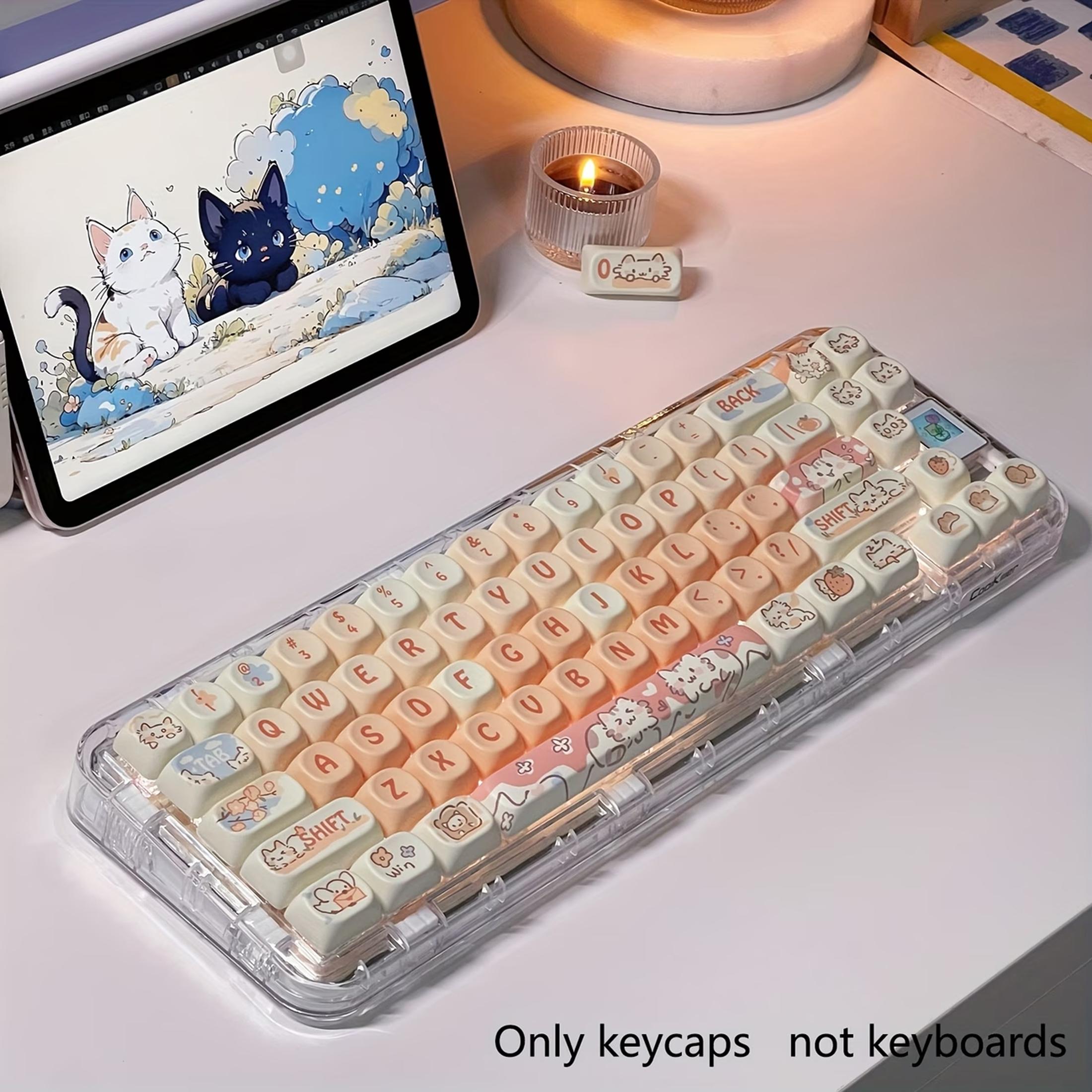 after shipment132-Key Strawberry & Cat Keycaps Compatible for MX Switch - PBT Mechanical Keyboard Keys with Cute Kawaii Girl Style, MOA Height Spherical Caps, Space (6.25U) - for gaming, Office, Gift for Women & Key Compatibility