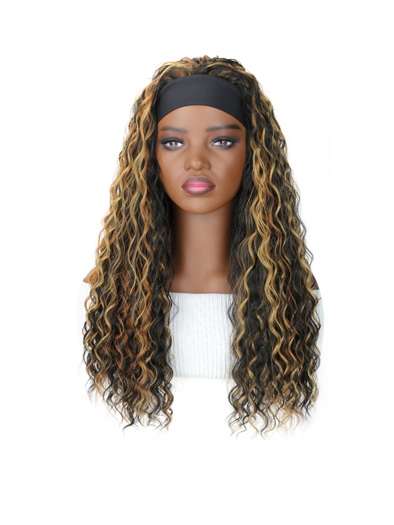 Deep Wave Headband Wig Synthetic Glueless No Lace Curly Wigs For Women Daily Wear Fluffy Effortless Wig